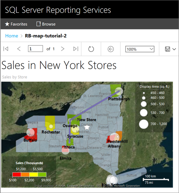 Screenshot che mostra la mappa di Generatore report completata visualizzata nel portale.