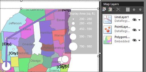 Screenshot che mostra la mappa di Generatore report con un livello linea.