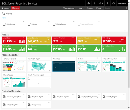 Screenshot del portale di SQL Server Reporting Services.