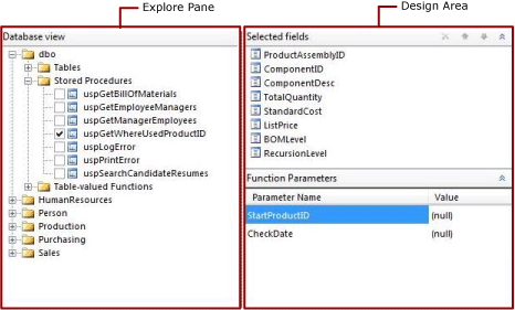 Stored procedure nella finestra Progettazione query con interfaccia grafica