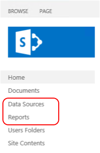 Screenshoh che mostra le opzioni di menu Origini dati e Report evidenziate.