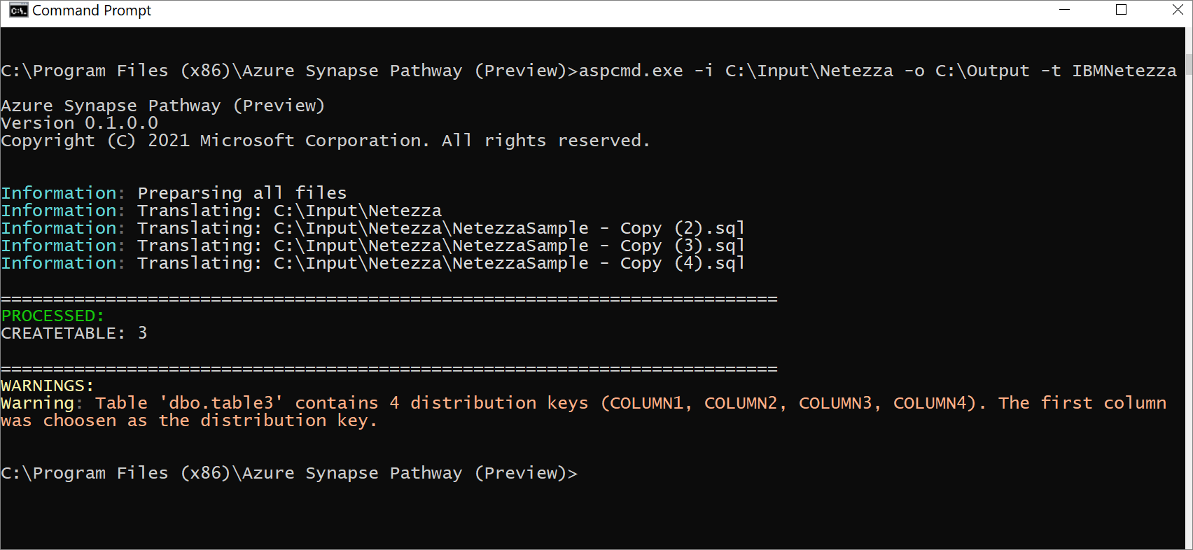 Valutazione di Azure Synapse tramite la riga di comando.