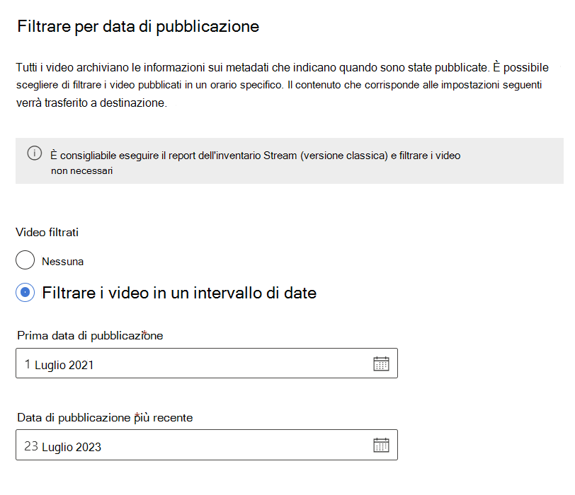 Filtro data di pubblicazione