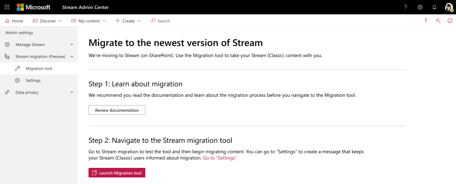 Interfaccia di amministrazione Stream strumento di migrazione