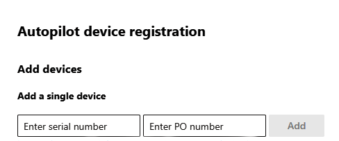 Screenshot della registrazione dei dispositivi per la registrazione di Windows Autopilot. 