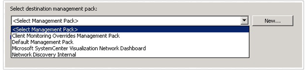 Illustrazione del menu a discesa per la selezione del Management Pack.