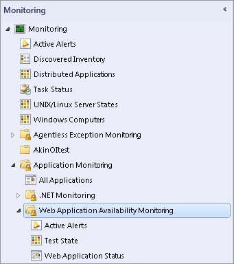 Screenshot della cartella Web Application Availability Monitoring.