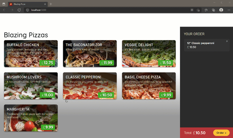 Animated screenshot showing pizza size slider.