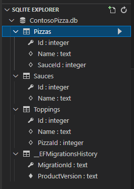 Screenshot che mostra la cartella espansa SQLite Explorer nel pannello Explorer.