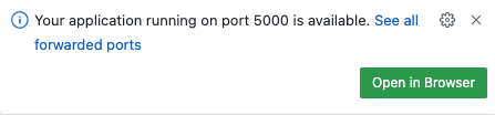 Screenshot del messaggio di port forwarding di Codespaces. 
