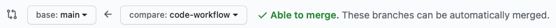 Screenshot of GitHub confirming that the branch can be merged.