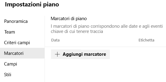 Screenshot della finestra di selezione della scheda Marcatori dalle impostazioni del piano di recapito.