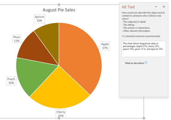 Screenshot del riquadro Testo alternativo in PowerPoint.