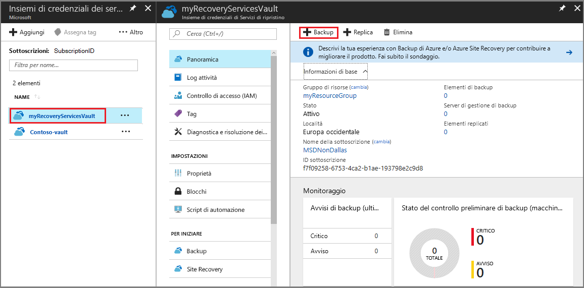 Figura 3: Console di Insieme di credenziali di Servizi di ripristino di Azure. [Per gentile concessione di Microsoft]