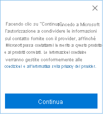 Screenshot del consenso per condividere le informazioni di contatto del cliente con l'editore per il sistema CRM.