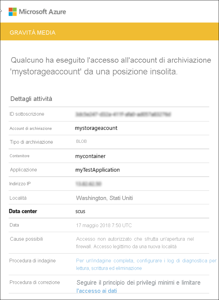 Screenshot che mostra le anomalie di sicurezza in Microsoft Defender per la sicurezza.