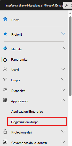 Screenshot che mostra la selezione di Microsoft Entra nel portale di Azure.