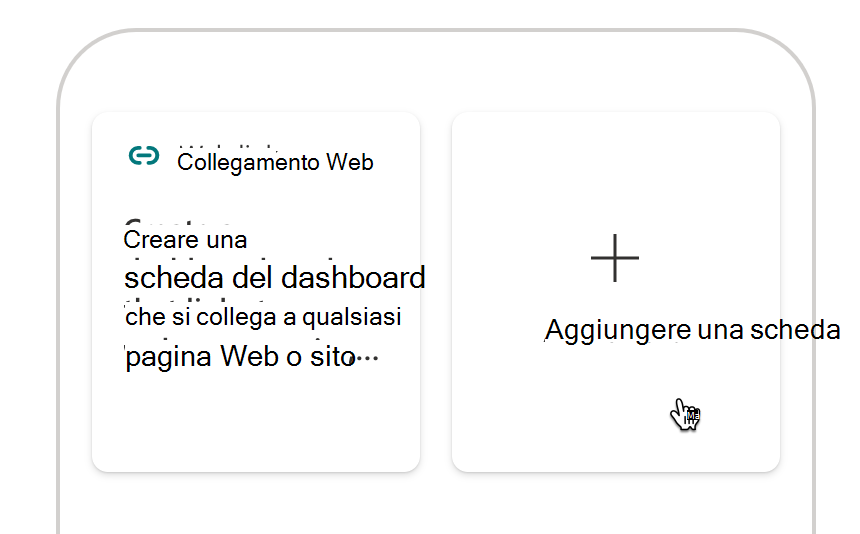 Puntatore del mouse al passaggio del mouse sul pulsante Aggiungi scheda nella pagina del dashboard.