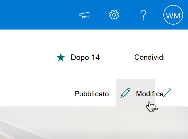 Screenshot che mostra il pulsante Modifica sulla barra degli strumenti della pagina.