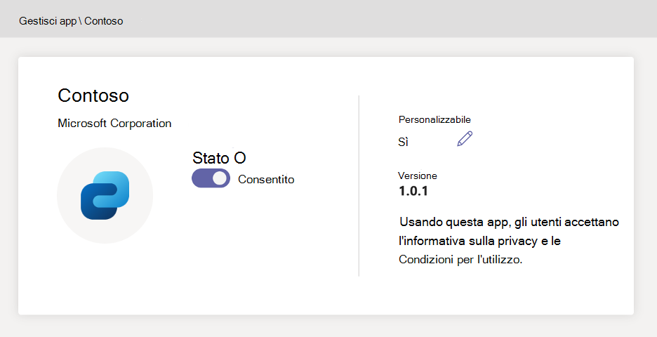 Screenshot del riepilogo dell'app Viva Connections nell'interfaccia di amministrazione di Microsoft Teams.