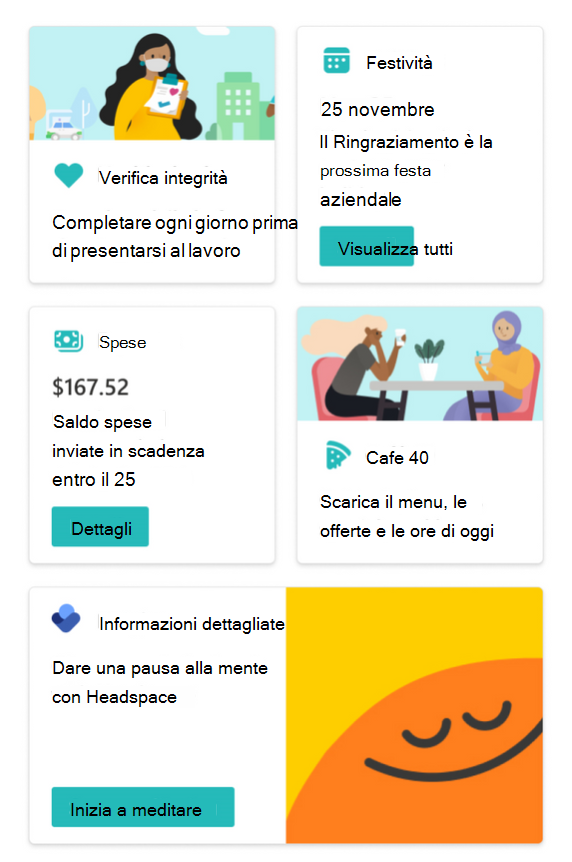 Screenshot che mostra estensioni schede adattive di esempio.