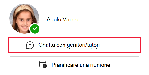 Screenshot che mostra il pulsante nell'app Genitori per avviare una chat con i tutori di uno strumento di apprendimento.