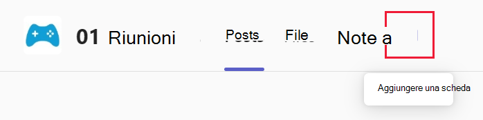 Screenshot di come aggiungere una scheda a un canale in Microsoft Teams.