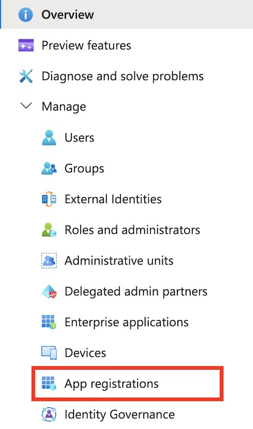 Screenshot che mostra il menu di Microsoft Entra ID nel portale di Azure.