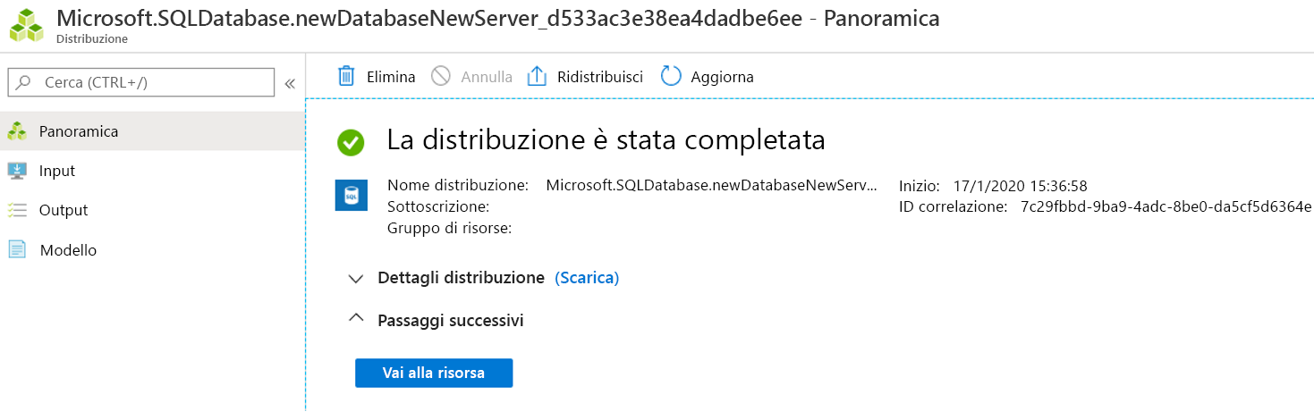 Screenshot che mostra la distribuzione completata.