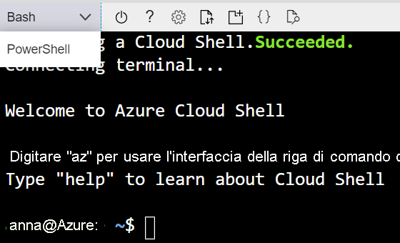 Screenshot che mostra Azure Cloud Shell.