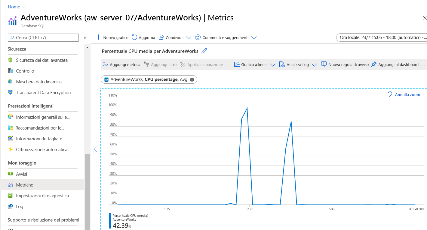 Screenshot of query comparison in the Azure portal.