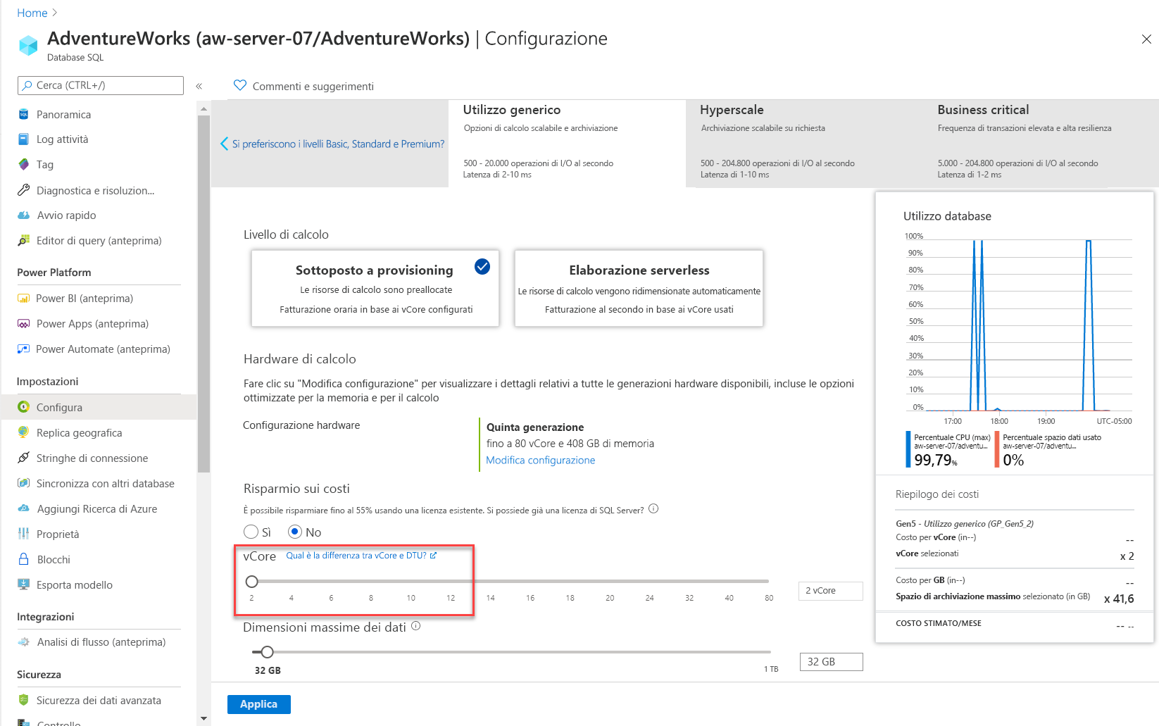 Screenshot of compute options in the Azure portal.