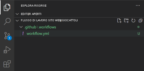 Screenshot of the Visual Studio Code Explorer, with the .github/workflows folder and the workflow.yml file shown.