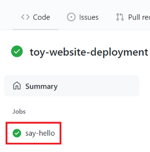 Screenshot of the GitHub interface showing the run details menu, with the say-hello job highlighted.