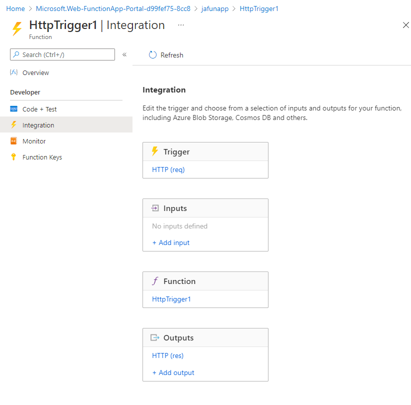 Screenshot del diagramma di flusso verticale che mostra trigger e input che portano alla funzione e funzione che porta agli output.