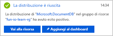 Screenshot di una notifica di completamento della distribuzione dell'account database.