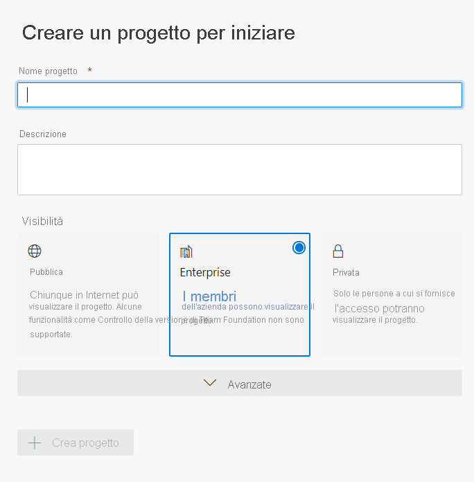 Screenshot that shows the prompt to create a project.