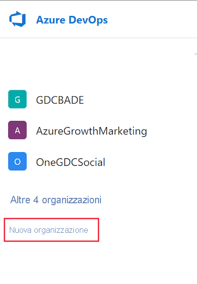 Screenshot showing how to create a new organization in Azure DevOps.