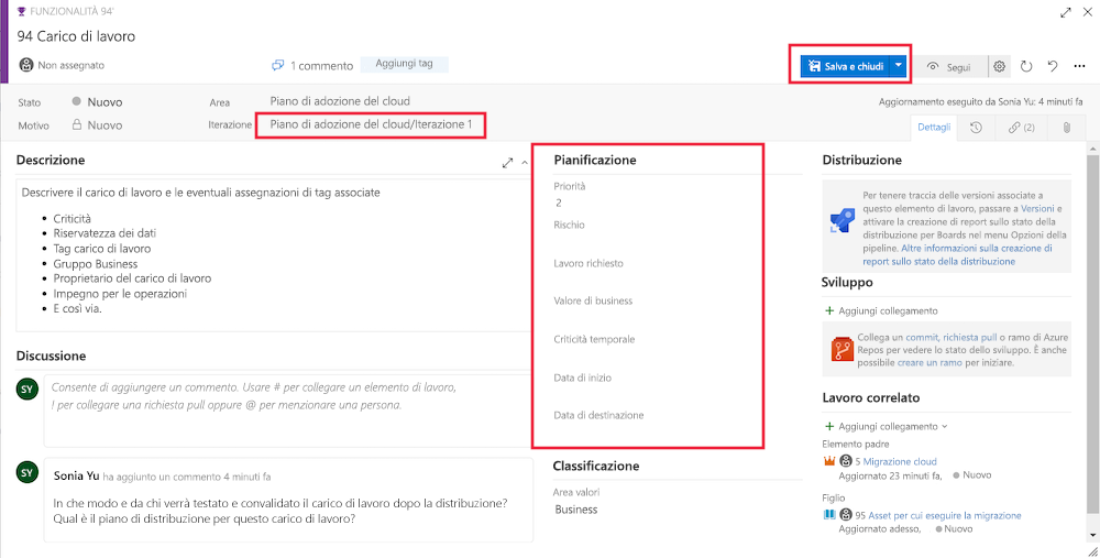 Screenshot that shows different ways to record workload prioritization.