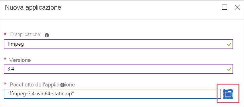 Screenshot of the new application configuration form.