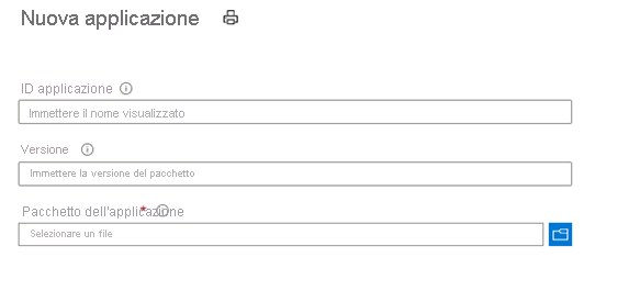 Screenshot della pagina per la creazione di un pacchetto dell'applicazione nel portale di Azure.