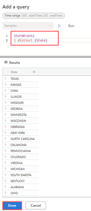 Screenshot of editing query for parameter.