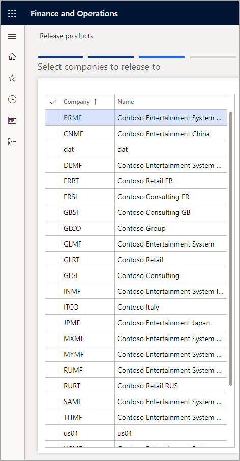 Screenshot dell'elenco Seleziona società cui effettuare il rilascio.