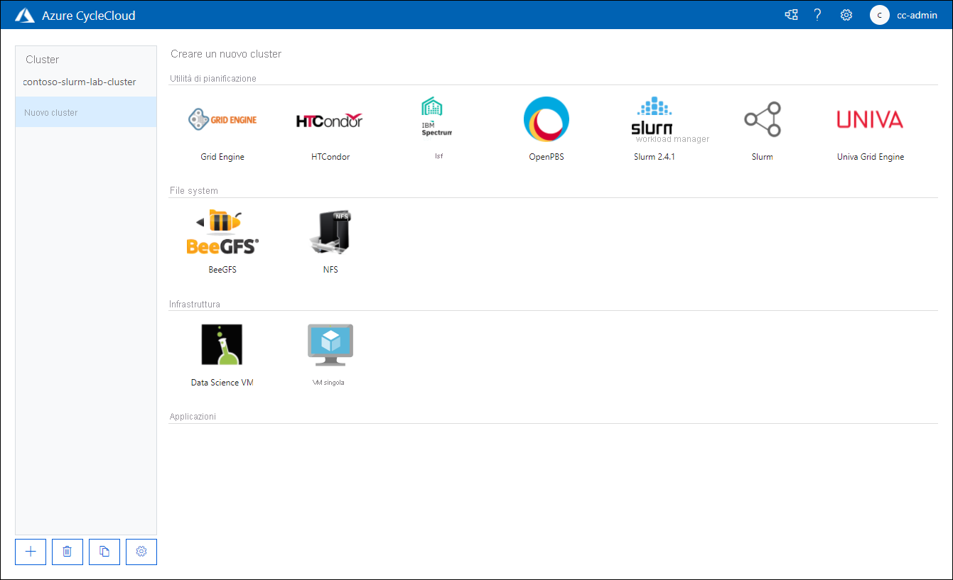 Screenshot of the Create a New Cluster page of the Azure CycleCloud web application.