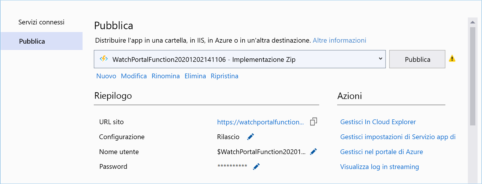 [Screenshot di Visual Studio con il comando Fine evidenziato.