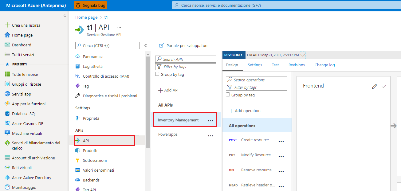 API Gestione inventario in Gestione API