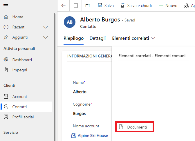 Screenshot dell'accesso ai materiali archiviati in una cartella di documenti di SharePoint.