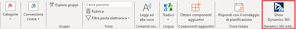 Screenshot di Dynamics 365 App for Outlook.