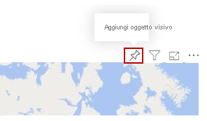 Screenshot del pulsante Aggiungi oggetto visivo sopra una mappa.