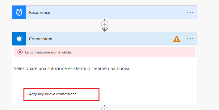 Screenshot del pulsante Aggiungi nuova connessione.